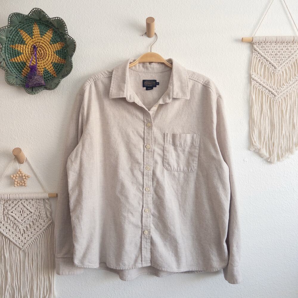 Pendleton Beige Cotton Casual Button Down Shirt Size XL